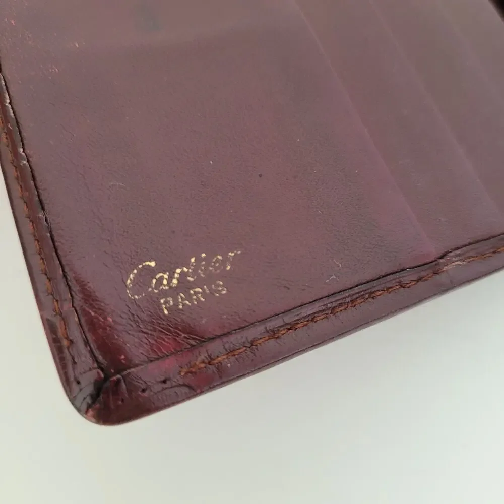 Cartier Men's Vintage Bifold Leather Bordeaux Red Wallet Medium‎ Retro Card Fair